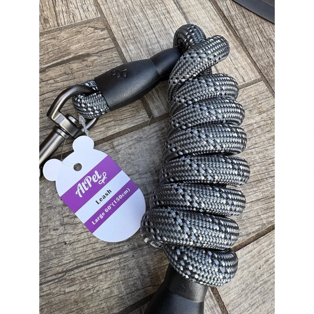 At‎ pet Large Dog Leash 60 Inch Padded Handle Reflective Climbing Rope Black